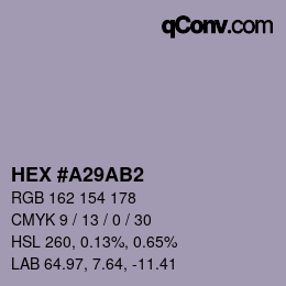 Farbcode: HEX #A29AB2 | qconv.com