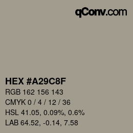 Color code: HEX #A29C8F | qconv.com