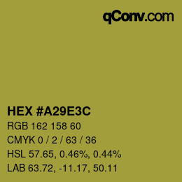Color code: HEX #A29E3C | qconv.com