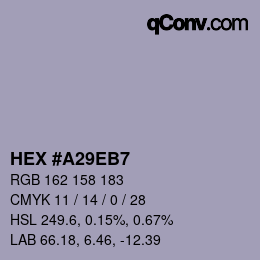 Color code: HEX #A29EB7 | qconv.com