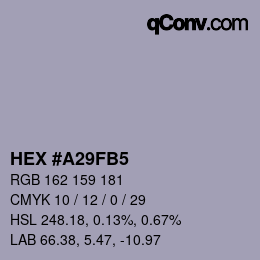 Color code: HEX #A29FB5 | qconv.com