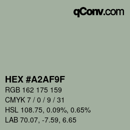 Color code: HEX #A2AF9F | qconv.com
