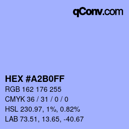 Color code: HEX #A2B0FF | qconv.com
