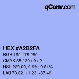 カラーコード: HEX #A2B2FA | qconv.com
