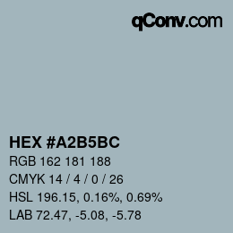 カラーコード: HEX #A2B5BC | qconv.com