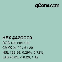 カラーコード: HEX #A2CCC0 | qconv.com