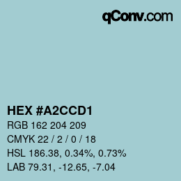 Color code: HEX #A2CCD1 | qconv.com