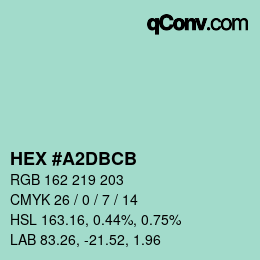 Color code: HEX #A2DBCB | qconv.com
