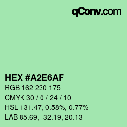 Color code: HEX #A2E6AF | qconv.com