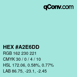 カラーコード: HEX #A2E6DD | qconv.com