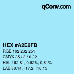 颜色代码: HEX #A2E8FB | qconv.com