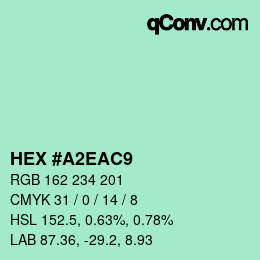 Code couleur: HEX #A2EAC9 | qconv.com
