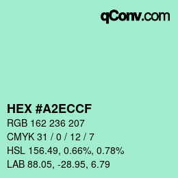 カラーコード: HEX #A2ECCF | qconv.com