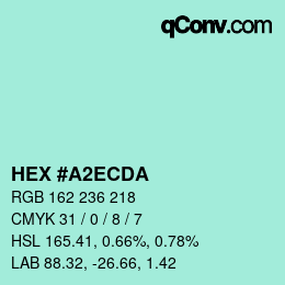 カラーコード: HEX #A2ECDA | qconv.com