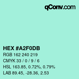 カラーコード: HEX #A2F0DB | qconv.com