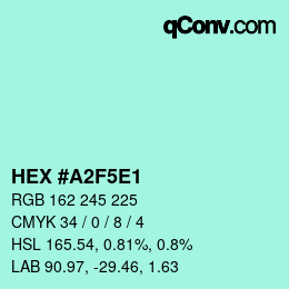 Color code: HEX #A2F5E1 | qconv.com