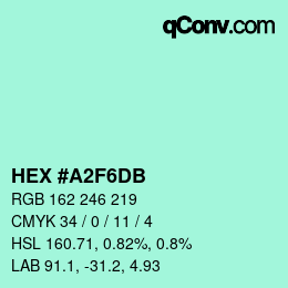 颜色代码: HEX #A2F6DB | qconv.com