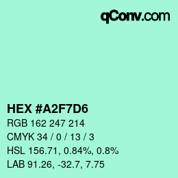 Color code: HEX #A2F7D6 | qconv.com