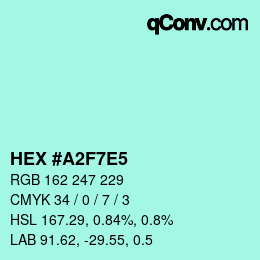 Color code: HEX #A2F7E5 | qconv.com