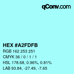 Color code: HEX #A2FDFB | qconv.com