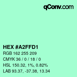 Color code: HEX #A2FFD1 | qconv.com