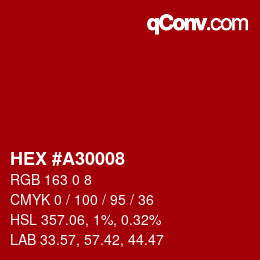 Farbcode: HEX #A30008 | qconv.com