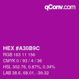 カラーコード: HEX #A30B9C | qconv.com
