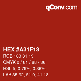 Color code: HEX #A31F13 | qconv.com