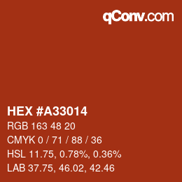 カラーコード: HEX #A33014 | qconv.com