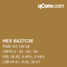Color code: HEX #A37C3E | qconv.com