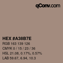 Color code: HEX #A38B7E | qconv.com