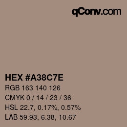 Color code: HEX #A38C7E | qconv.com
