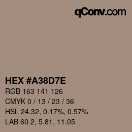 Color code: HEX #A38D7E | qconv.com