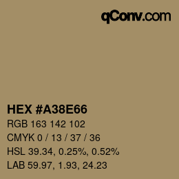 Farbcode: HEX #A38E66 | qconv.com