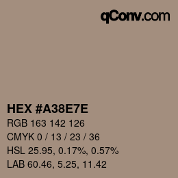 Color code: HEX #A38E7E | qconv.com