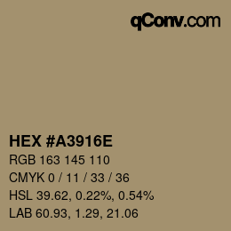 Farbcode: HEX #A3916E | qconv.com