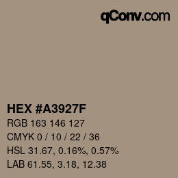 Color code: HEX #A3927F | qconv.com