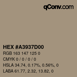 颜色代码: HEX #A3937D00 | qconv.com