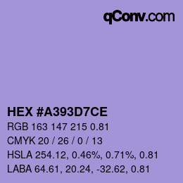 Code couleur: HEX #A393D7CE | qconv.com