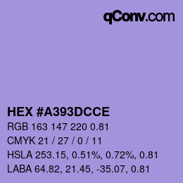 Color code: HEX #A393DCCE | qconv.com