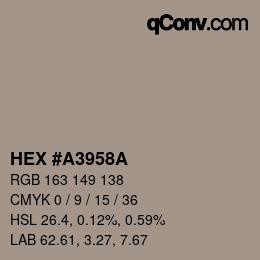 Color code: HEX #A3958A | qconv.com