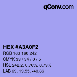 Color code: HEX #A3A0F2 | qconv.com