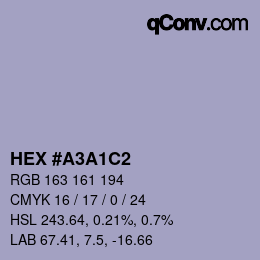 カラーコード: HEX #A3A1C2 | qconv.com