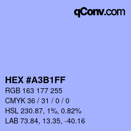Color code: HEX #A3B1FF | qconv.com