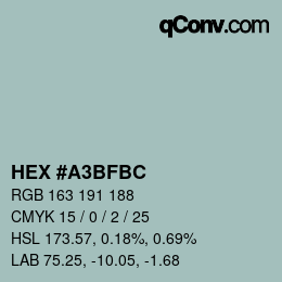 Code couleur: HEX #A3BFBC | qconv.com