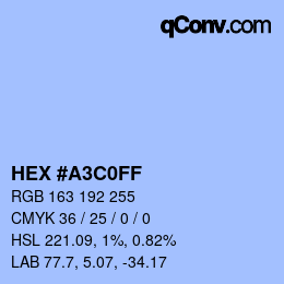 カラーコード: HEX #A3C0FF | qconv.com