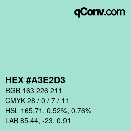 Color code: HEX #A3E2D3 | qconv.com