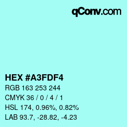 颜色代码: HEX #A3FDF4 | qconv.com