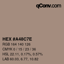 Color code: HEX #A48C7E | qconv.com