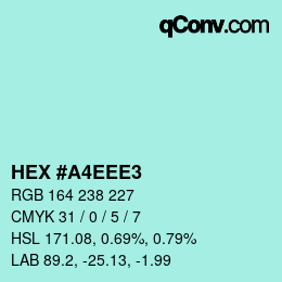 Color code: HEX #A4EEE3 | qconv.com